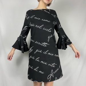rinascimento black and white script a line dress